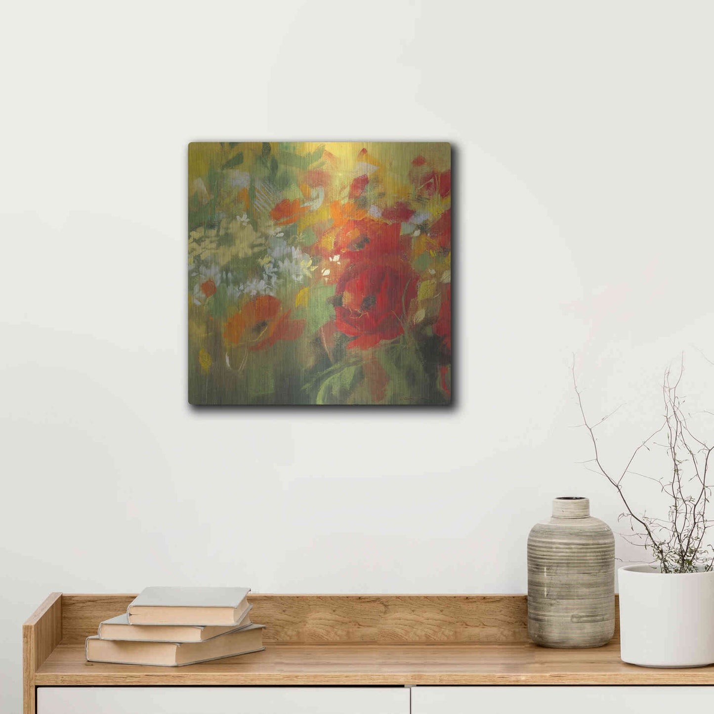 Luxe Metal Art 'Oriental Poppy Field II' by Carol Rowan, Metal Wall Art,12x12