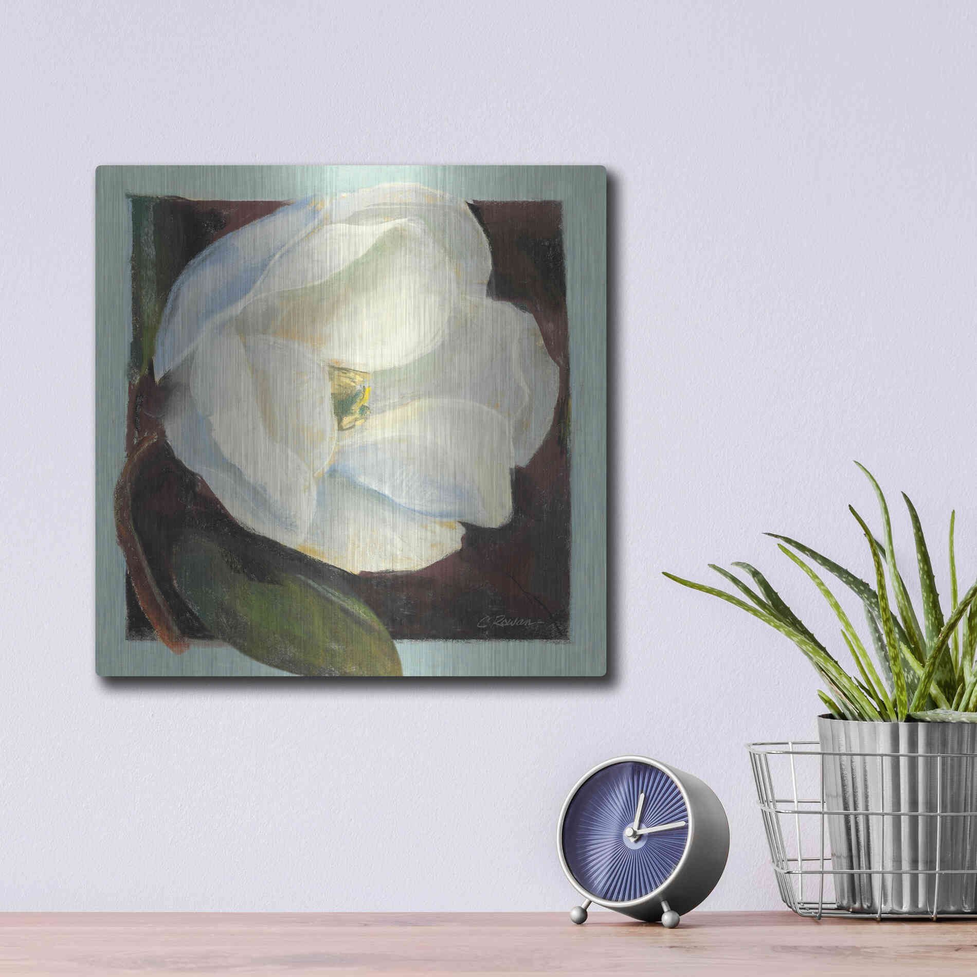 Luxe Metal Art 'Magnolia I' by Carol Rowan, Metal Wall Art,12x12