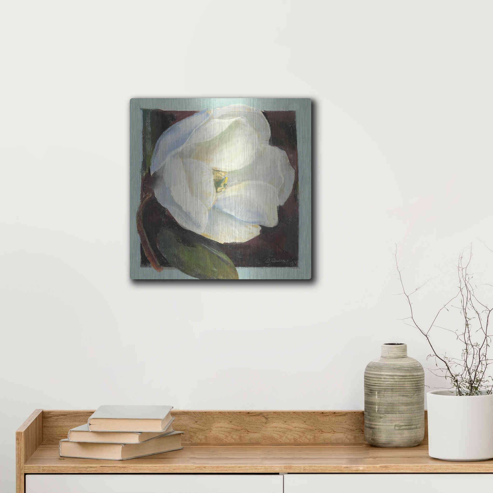 Luxe Metal Art 'Magnolia I' by Carol Rowan, Metal Wall Art,12x12