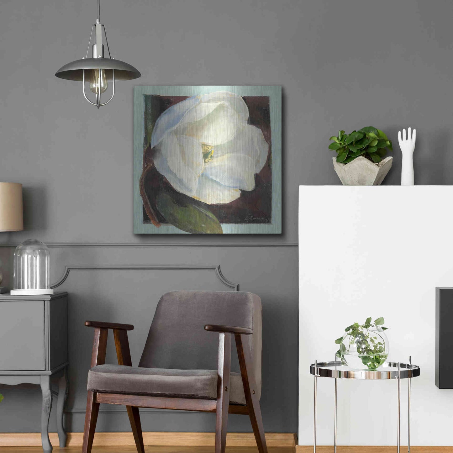 Luxe Metal Art 'Magnolia I' by Carol Rowan, Metal Wall Art,24x24