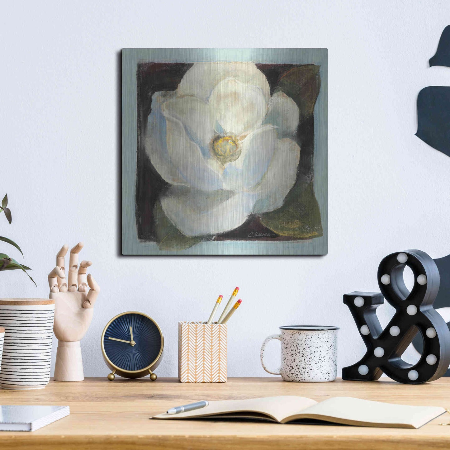 Luxe Metal Art 'Magnolia II' by Carol Rowan, Metal Wall Art,12x12