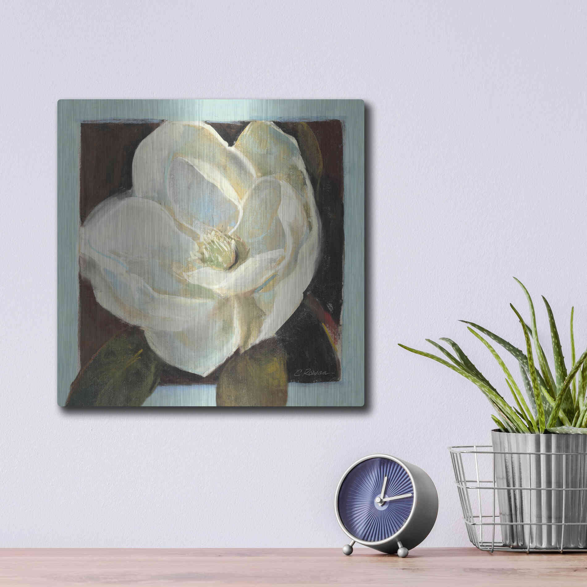 Luxe Metal Art 'Magnolia III' by Carol Rowan, Metal Wall Art,12x12