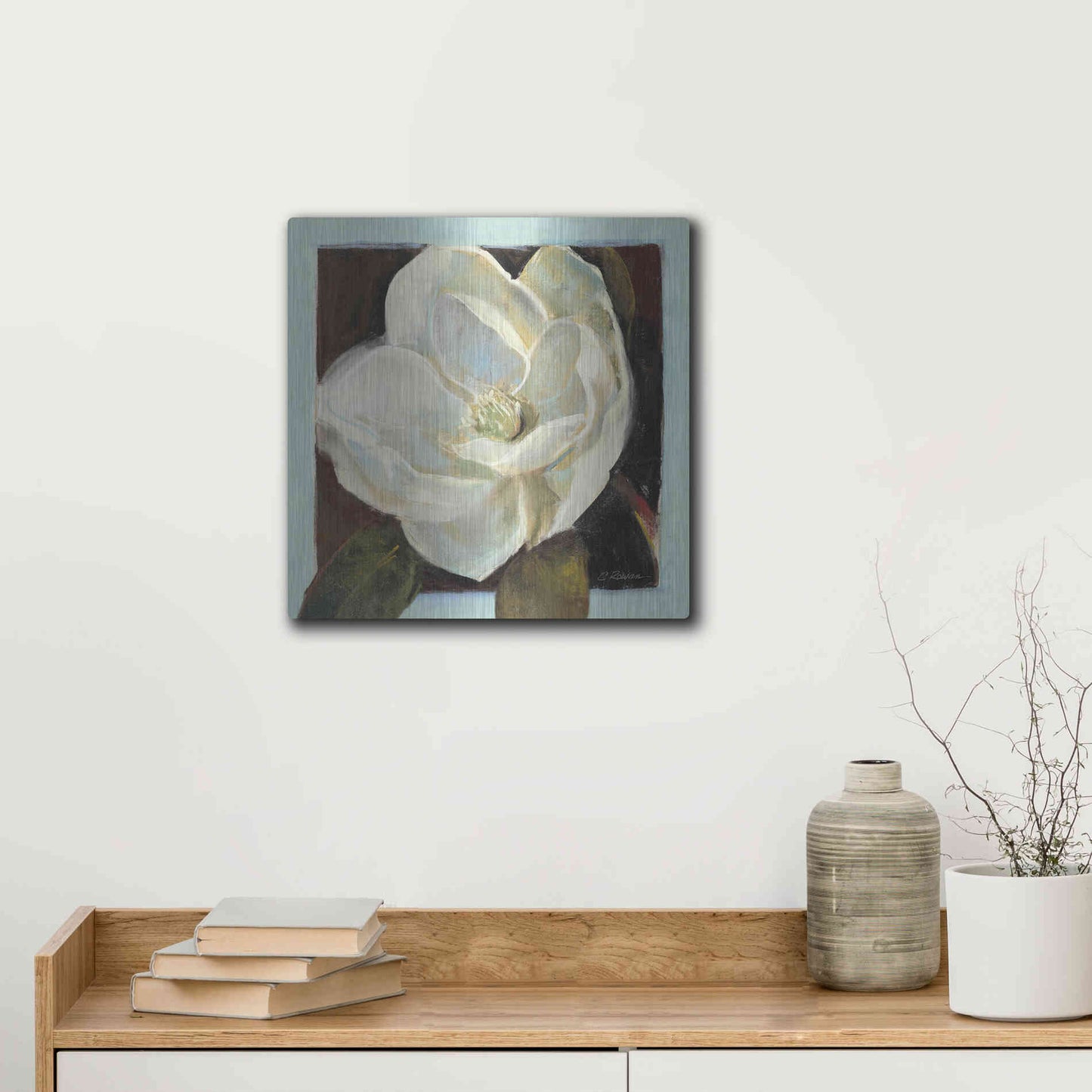 Luxe Metal Art 'Magnolia III' by Carol Rowan, Metal Wall Art,12x12