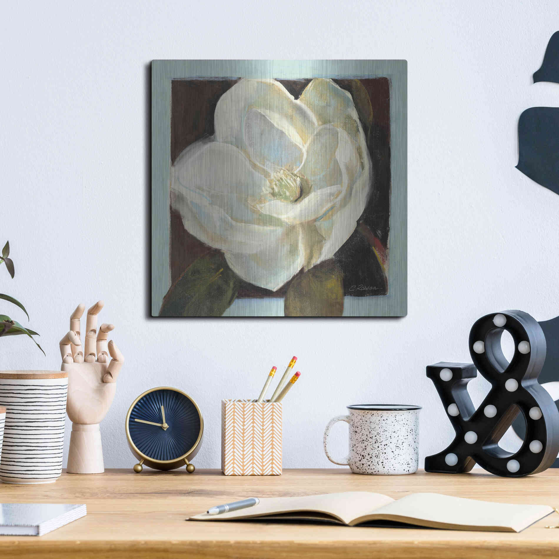 Luxe Metal Art 'Magnolia III' by Carol Rowan, Metal Wall Art,12x12