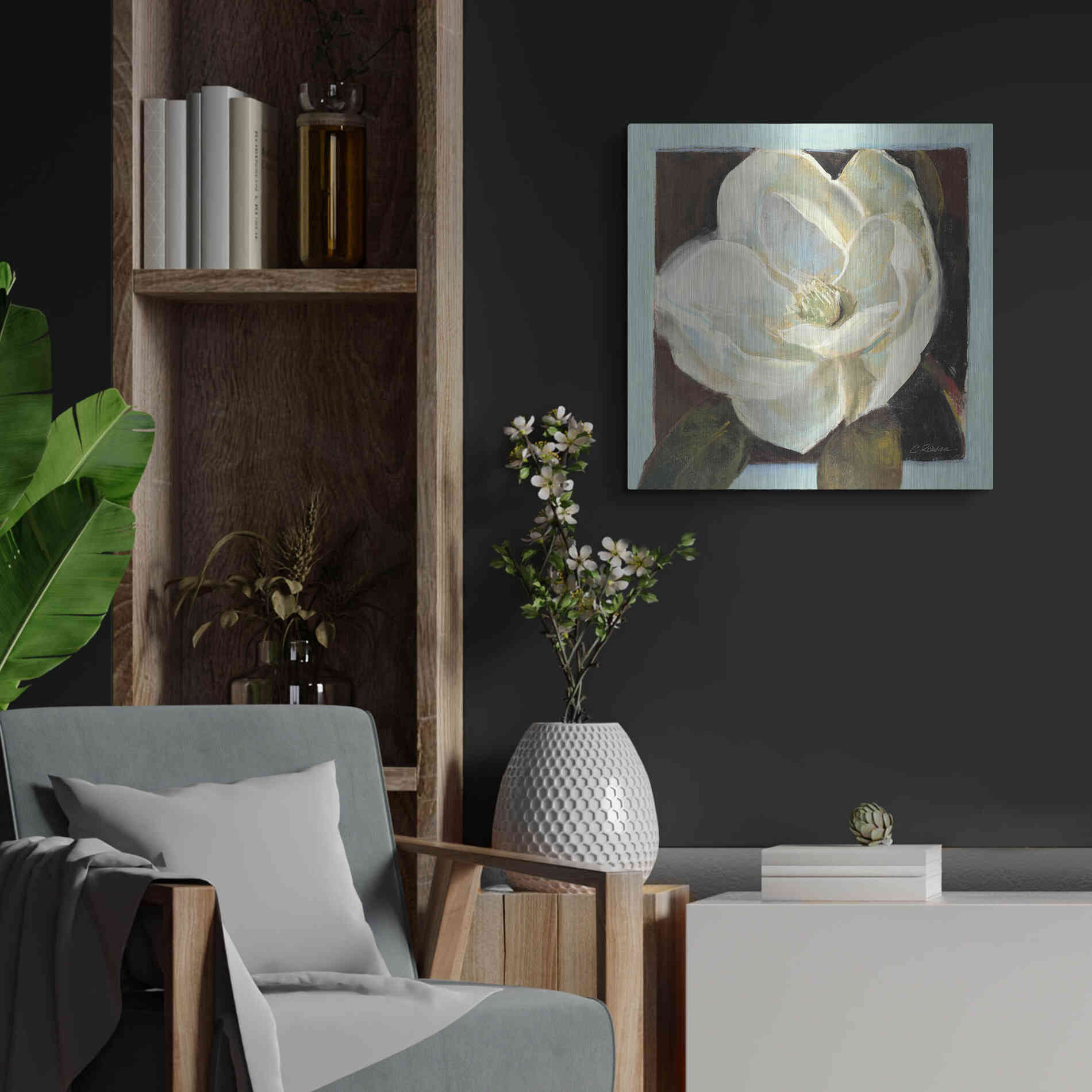 Luxe Metal Art 'Magnolia III' by Carol Rowan, Metal Wall Art,24x24