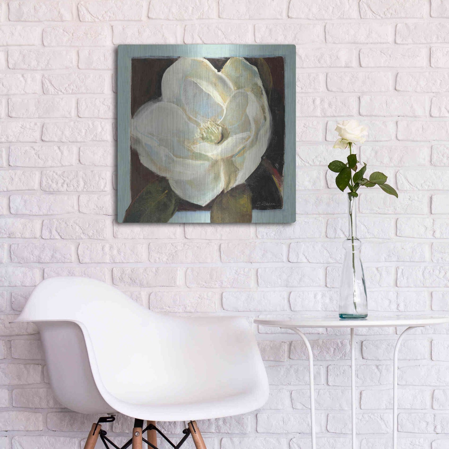 Luxe Metal Art 'Magnolia III' by Carol Rowan, Metal Wall Art,24x24