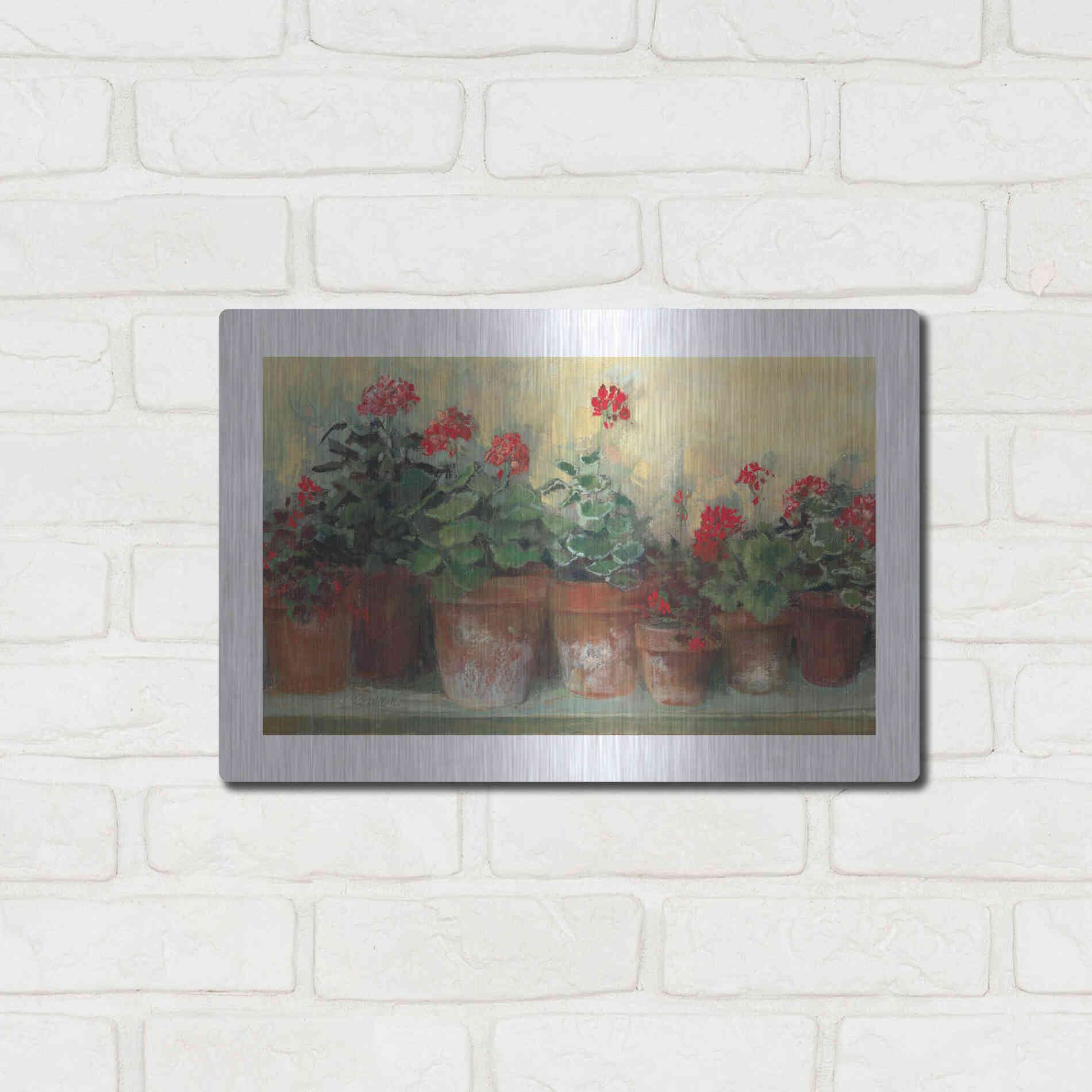 Luxe Metal Art 'Kathleens Geraniums' by Carol Rowan, Metal Wall Art,16x12