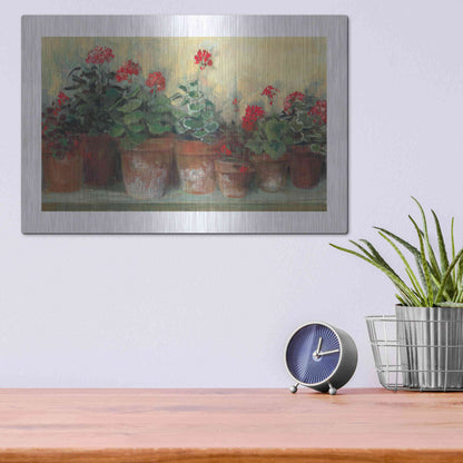 Luxe Metal Art 'Kathleens Geraniums' by Carol Rowan, Metal Wall Art,16x12