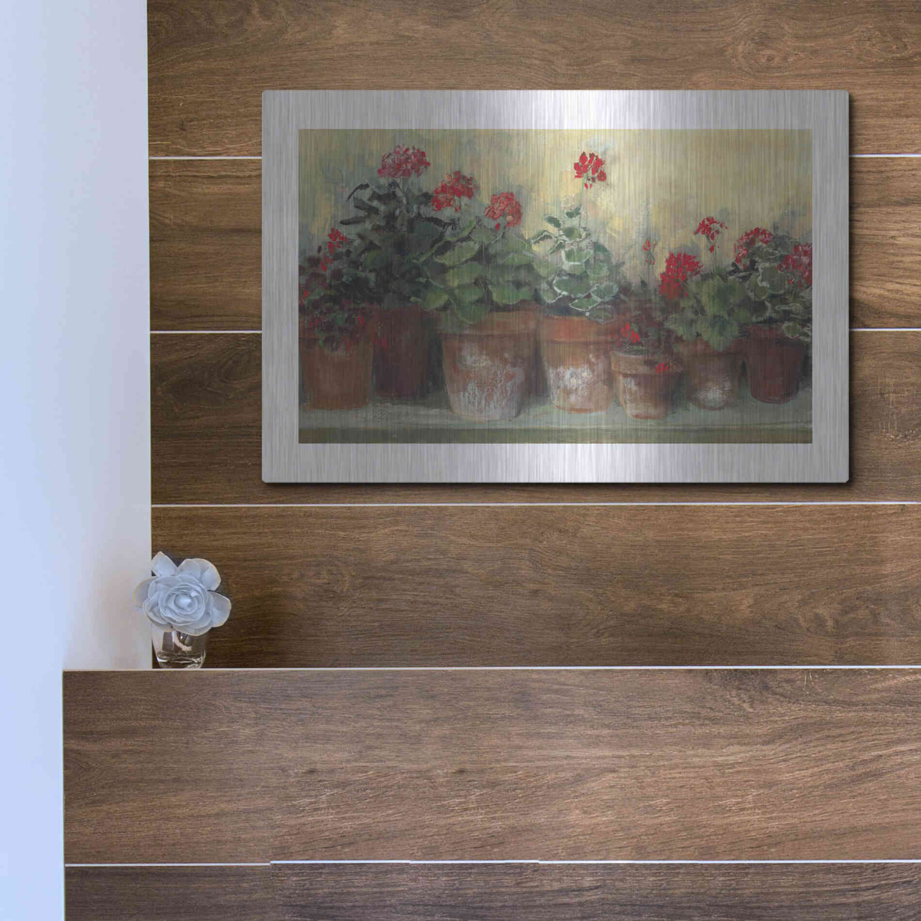 Luxe Metal Art 'Kathleens Geraniums' by Carol Rowan, Metal Wall Art,16x12