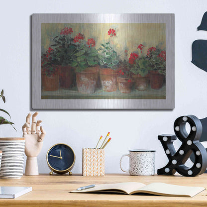 Luxe Metal Art 'Kathleens Geraniums' by Carol Rowan, Metal Wall Art,16x12