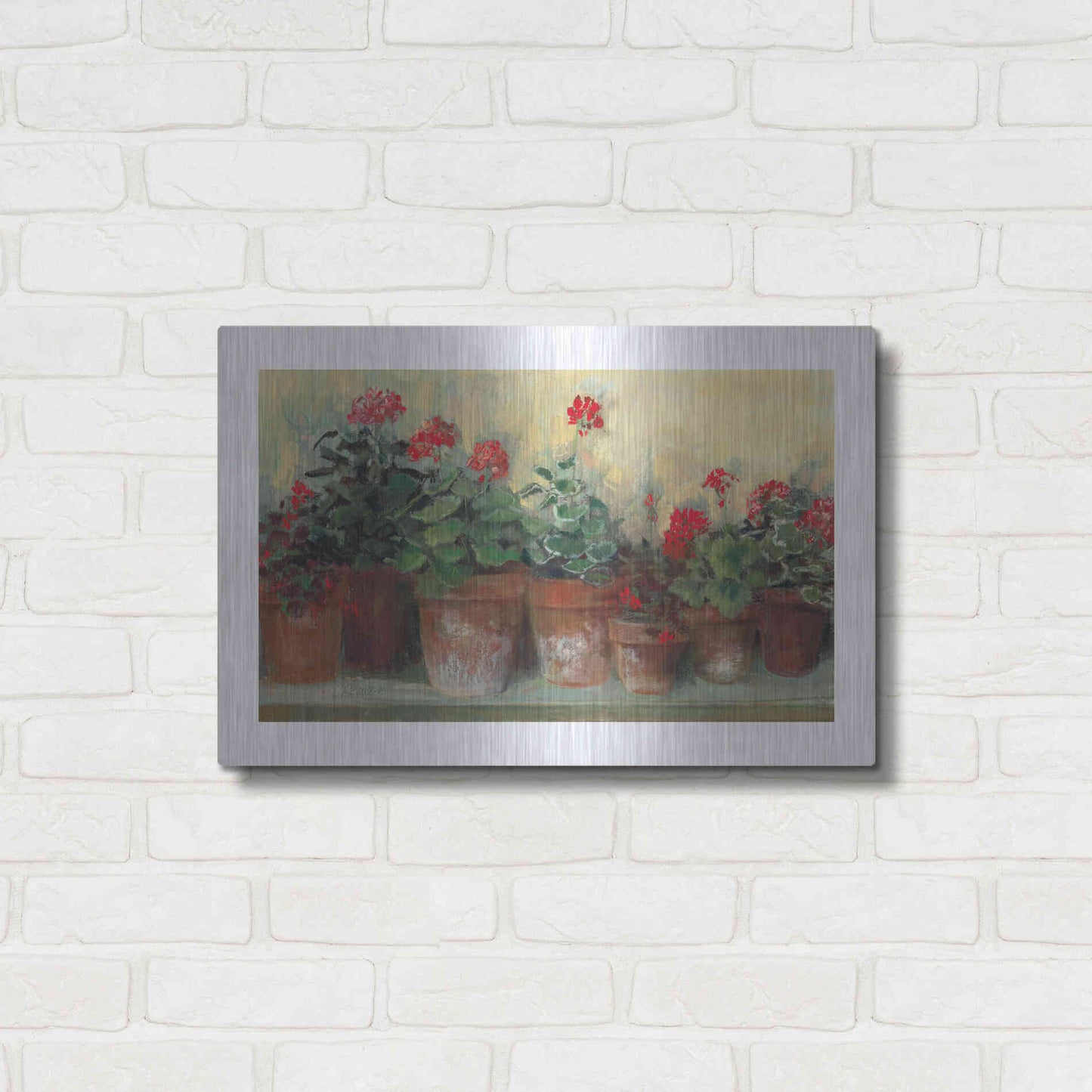 Luxe Metal Art 'Kathleens Geraniums' by Carol Rowan, Metal Wall Art,24x16