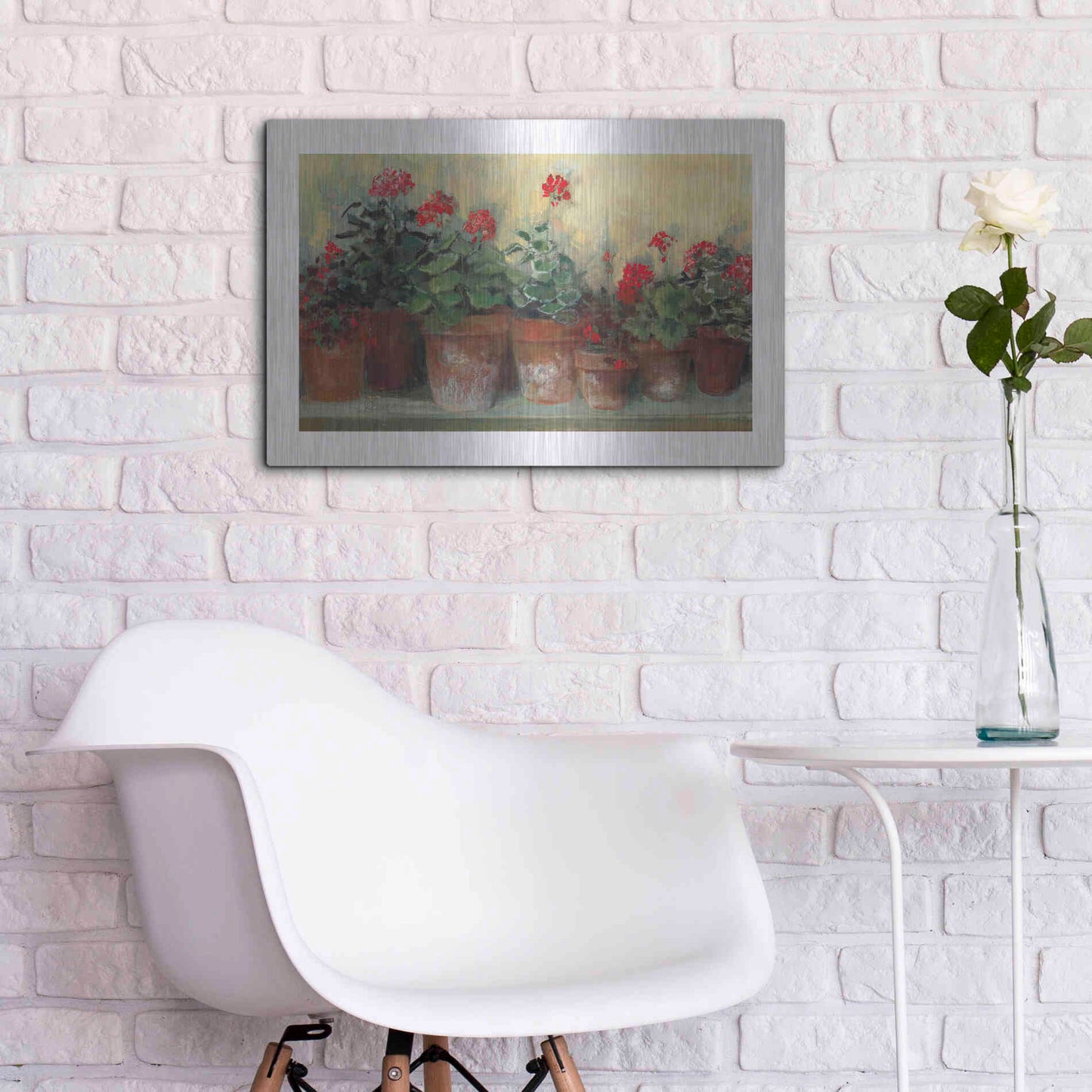 Luxe Metal Art 'Kathleens Geraniums' by Carol Rowan, Metal Wall Art,24x16