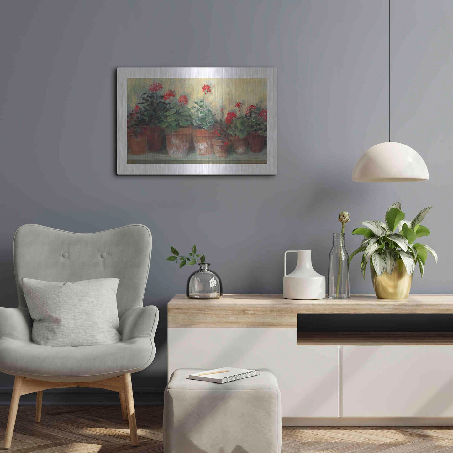 Luxe Metal Art 'Kathleens Geraniums' by Carol Rowan, Metal Wall Art,24x16