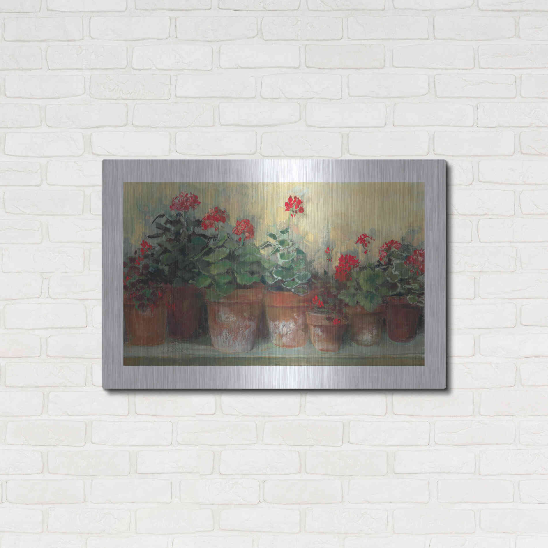 Luxe Metal Art 'Kathleens Geraniums' by Carol Rowan, Metal Wall Art,36x24