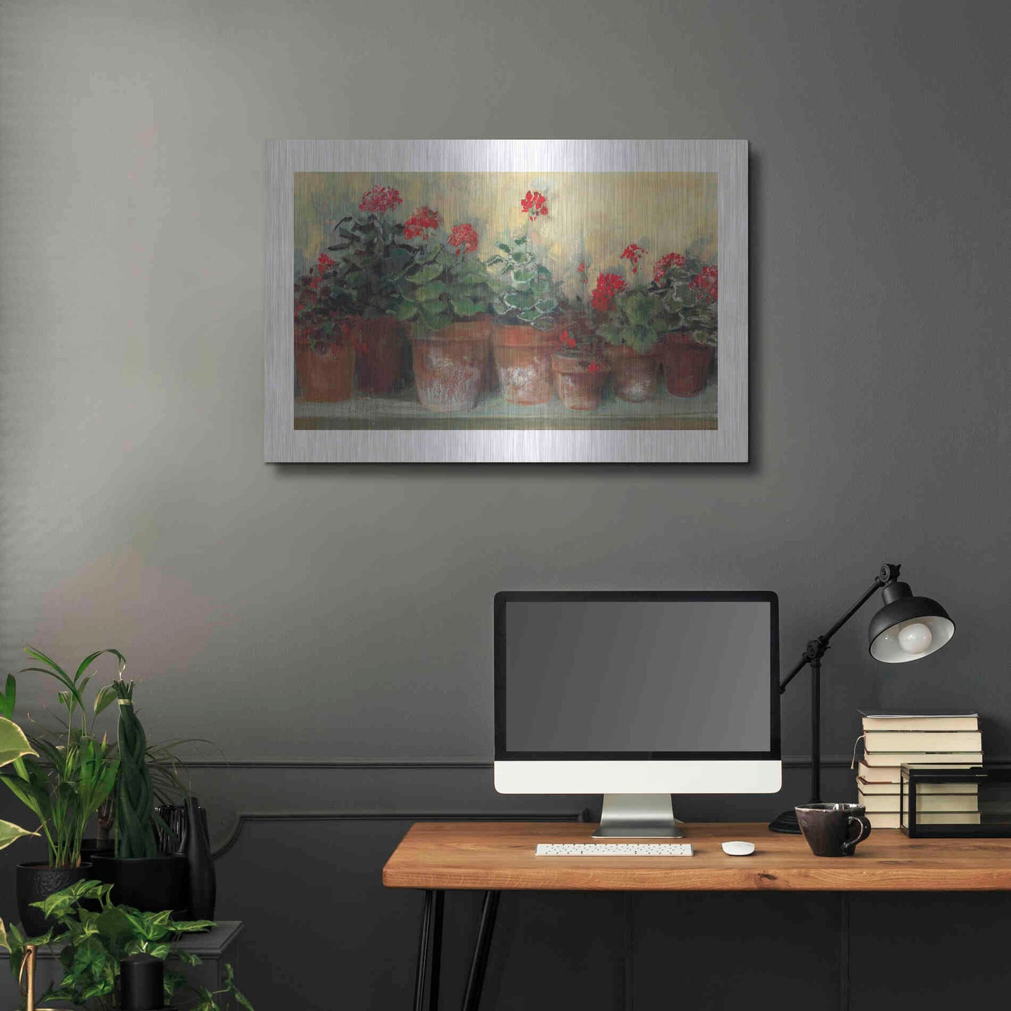 Luxe Metal Art 'Kathleens Geraniums' by Carol Rowan, Metal Wall Art,36x24