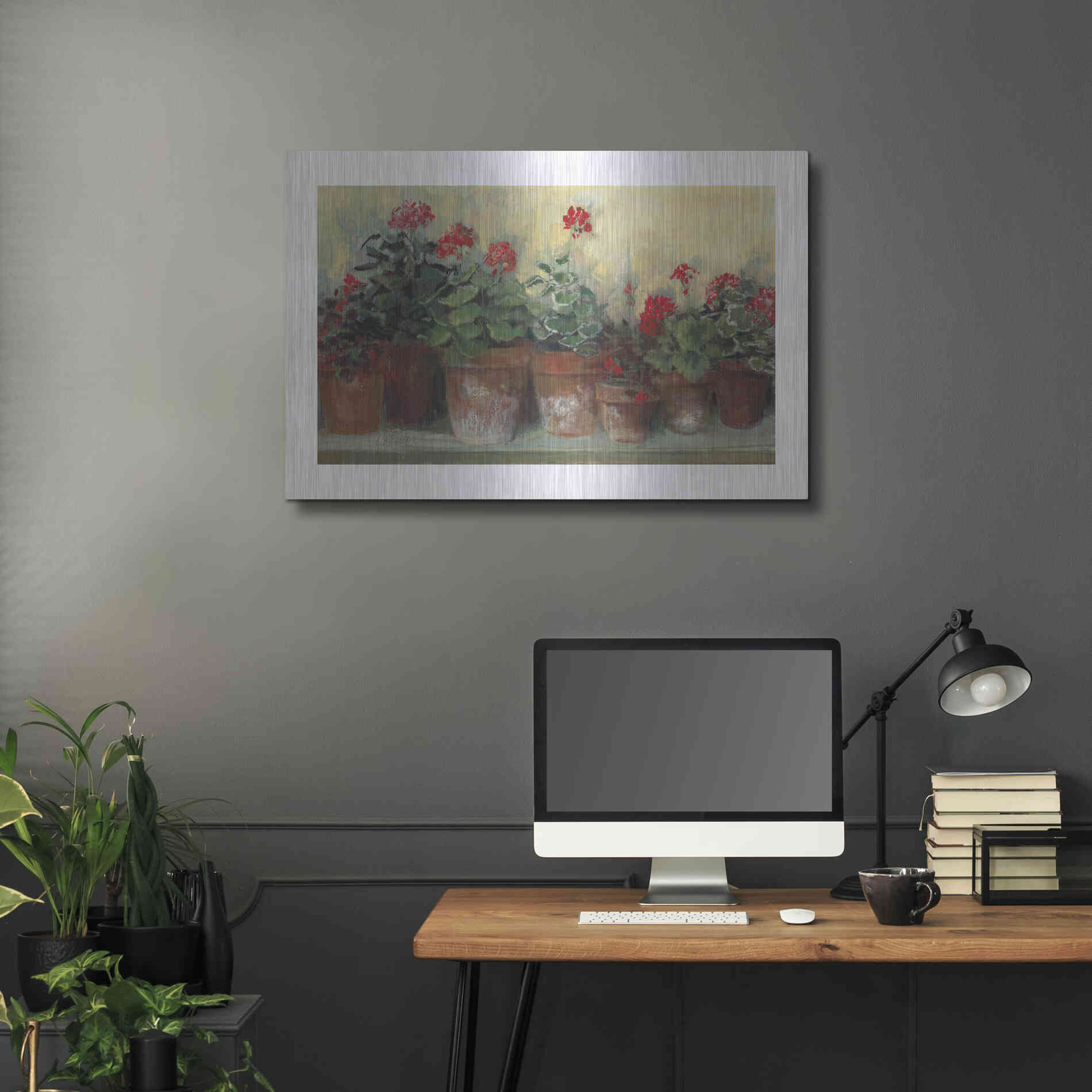 Luxe Metal Art 'Kathleens Geraniums' by Carol Rowan, Metal Wall Art,36x24
