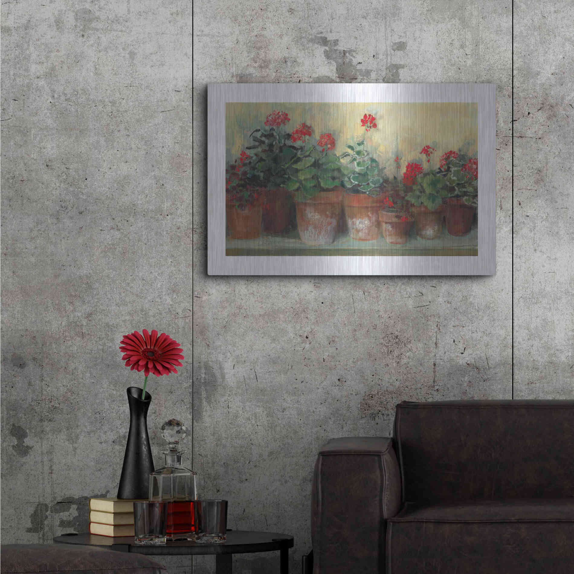 Luxe Metal Art 'Kathleens Geraniums' by Carol Rowan, Metal Wall Art,36x24