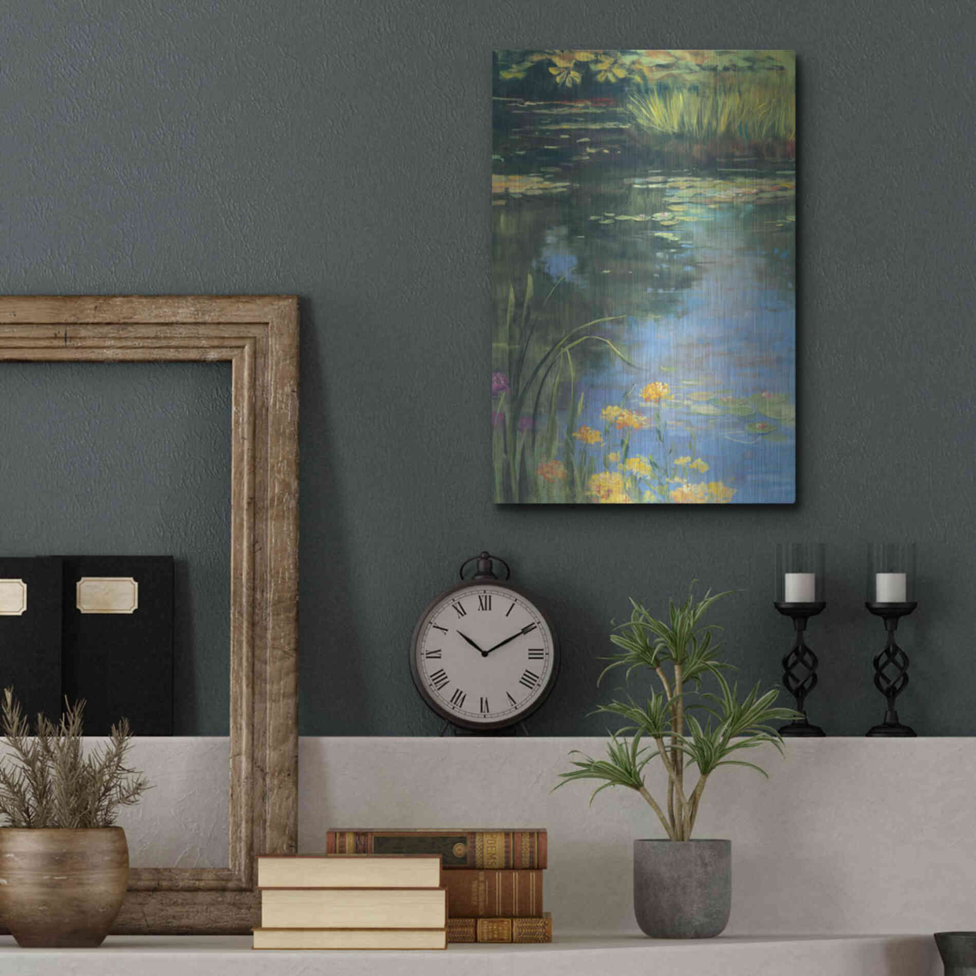 Luxe Metal Art 'Garden Pond II' by Carol Rowan, Metal Wall Art,12x16