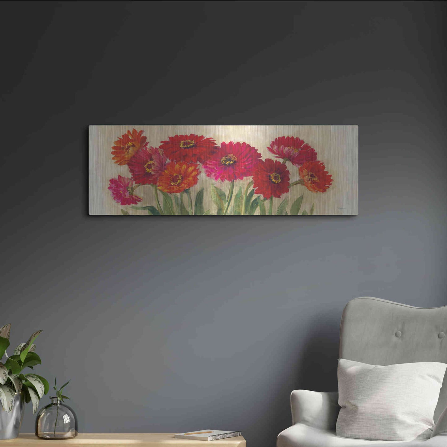 Luxe Metal Art 'Tickled Pink' by Carol Rowan, Metal Wall Art,36x12