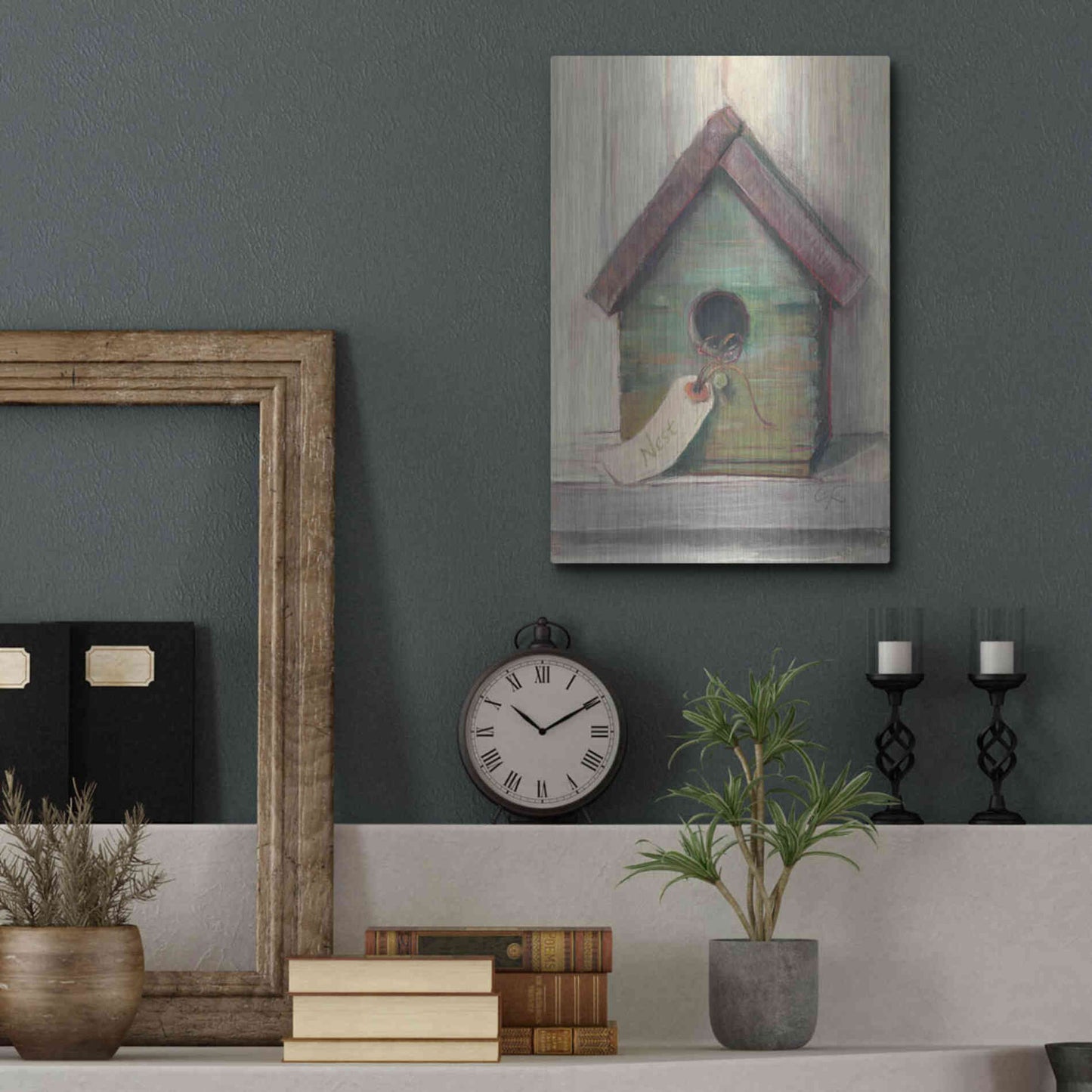 Luxe Metal Art 'Birdhouse' by Carol Rowan, Metal Wall Art,12x16