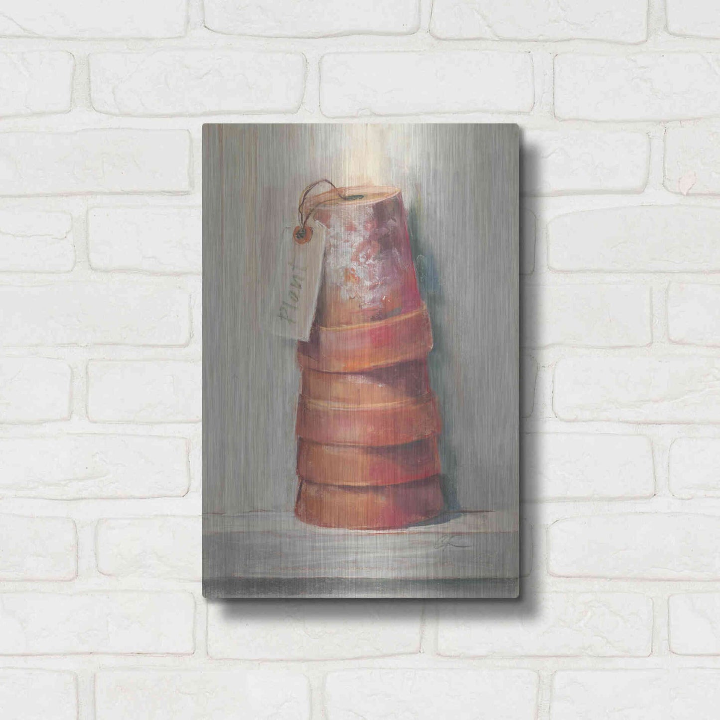 Luxe Metal Art 'Terracotta Pots' by Carol Rowan, Metal Wall Art,12x16