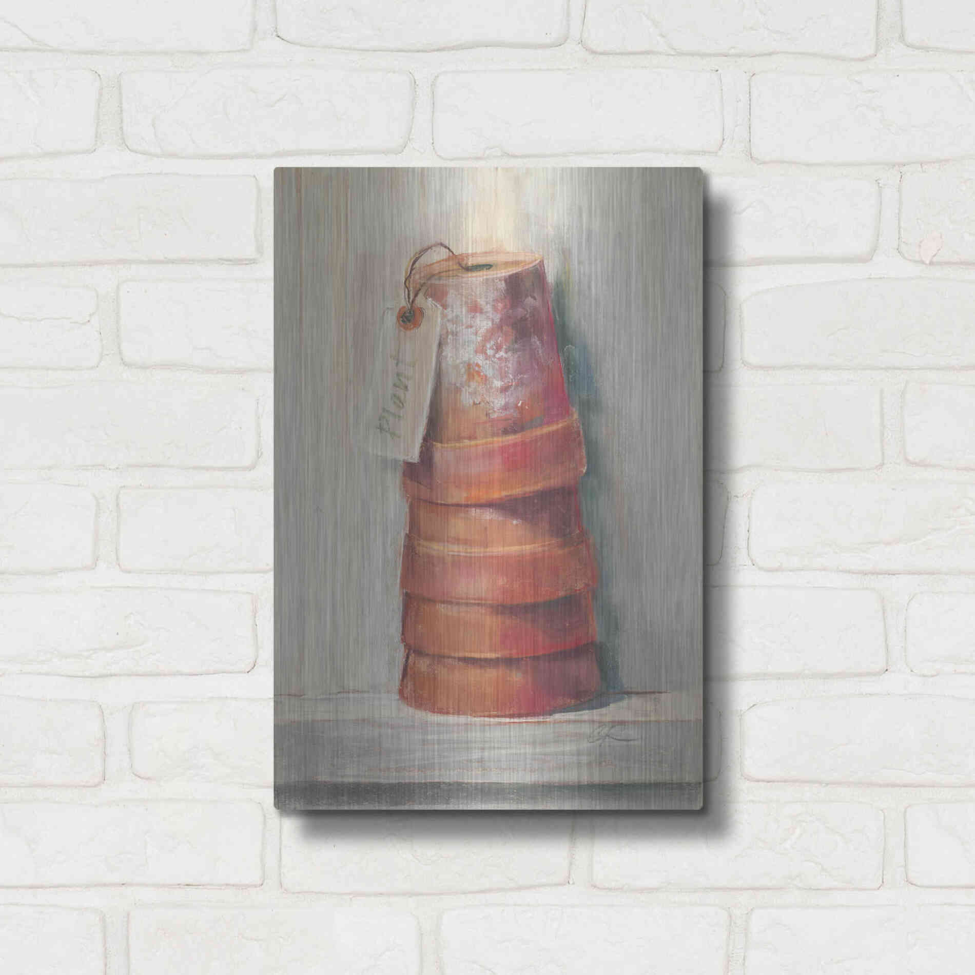 Luxe Metal Art 'Terracotta Pots' by Carol Rowan, Metal Wall Art,12x16