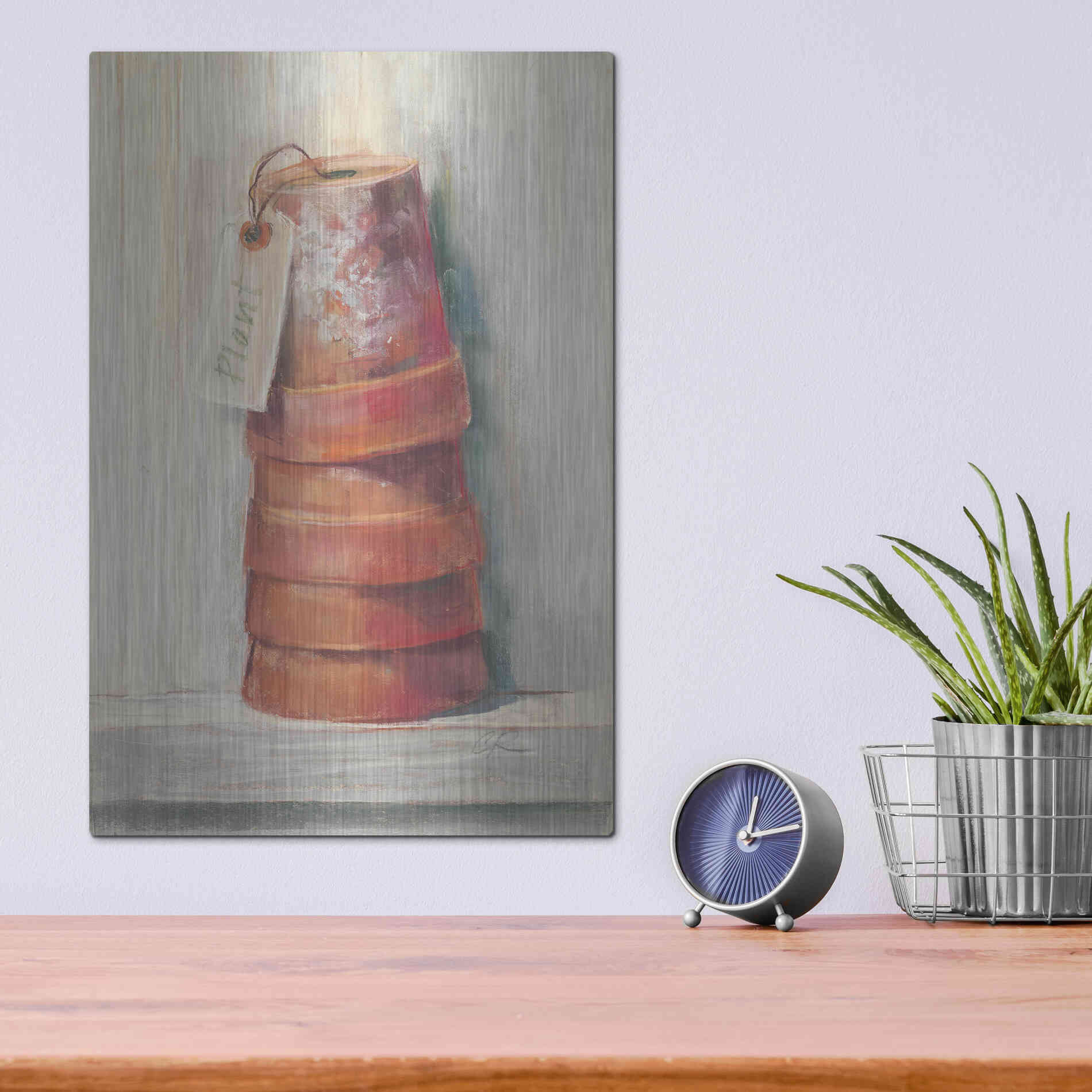 Luxe Metal Art 'Terracotta Pots' by Carol Rowan, Metal Wall Art,12x16