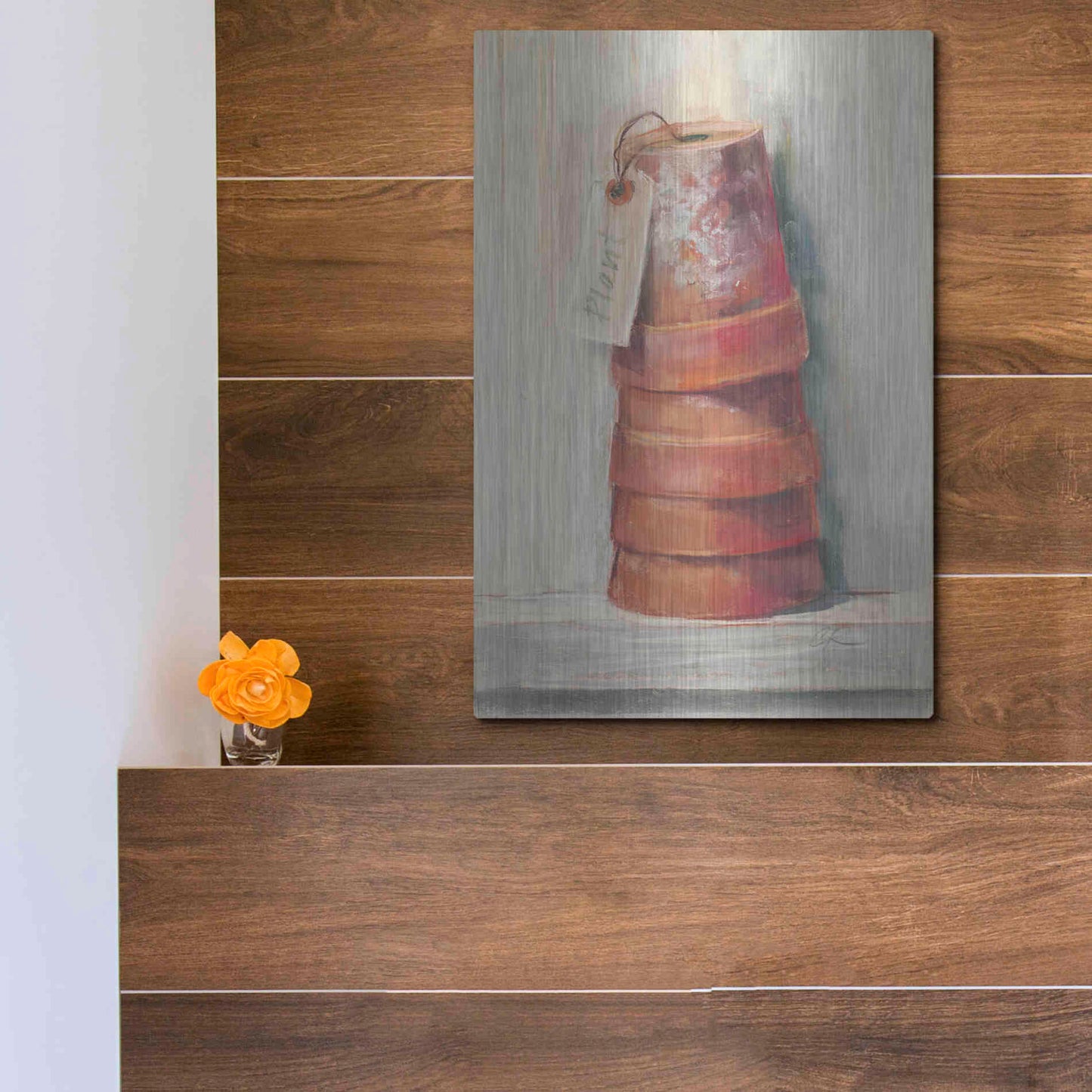 Luxe Metal Art 'Terracotta Pots' by Carol Rowan, Metal Wall Art,12x16