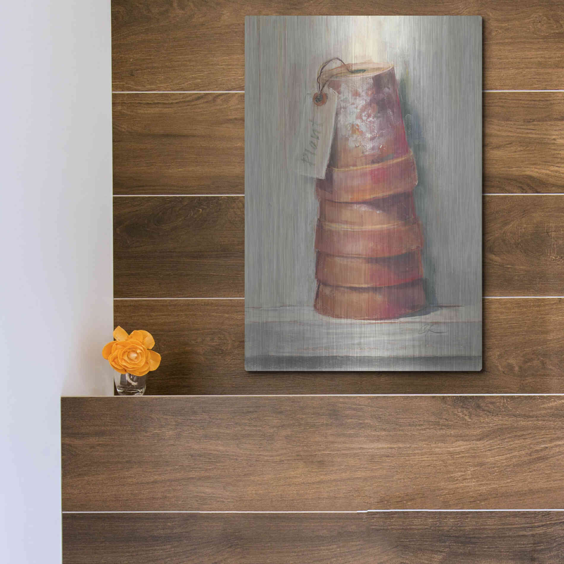 Luxe Metal Art 'Terracotta Pots' by Carol Rowan, Metal Wall Art,12x16