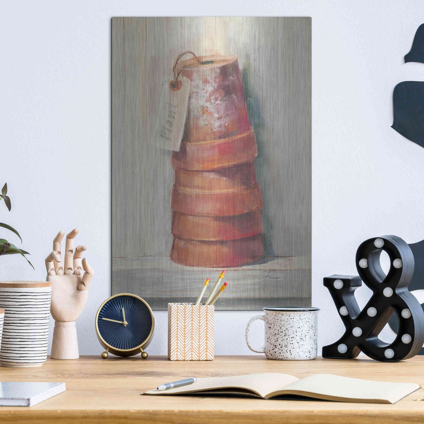 Luxe Metal Art 'Terracotta Pots' by Carol Rowan, Metal Wall Art,12x16