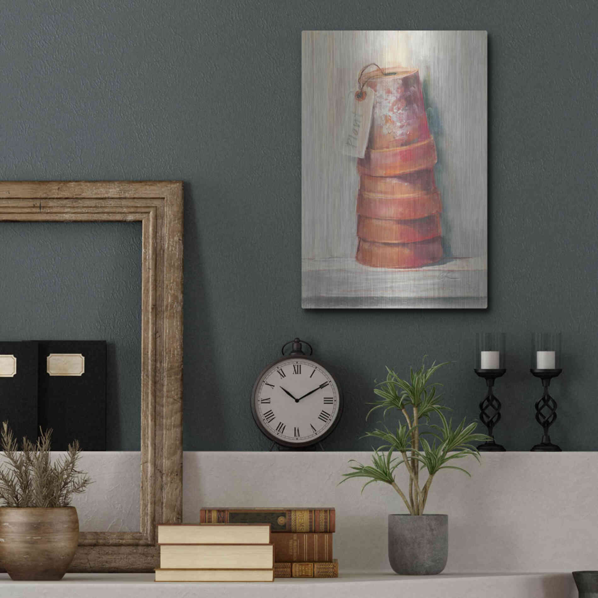 Luxe Metal Art 'Terracotta Pots' by Carol Rowan, Metal Wall Art,12x16