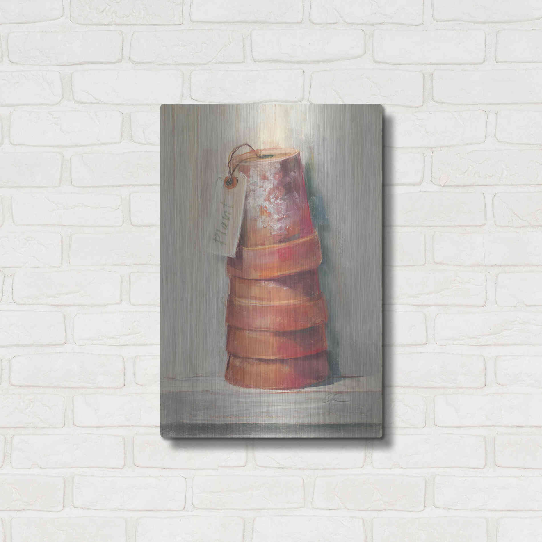 Luxe Metal Art 'Terracotta Pots' by Carol Rowan, Metal Wall Art,16x24