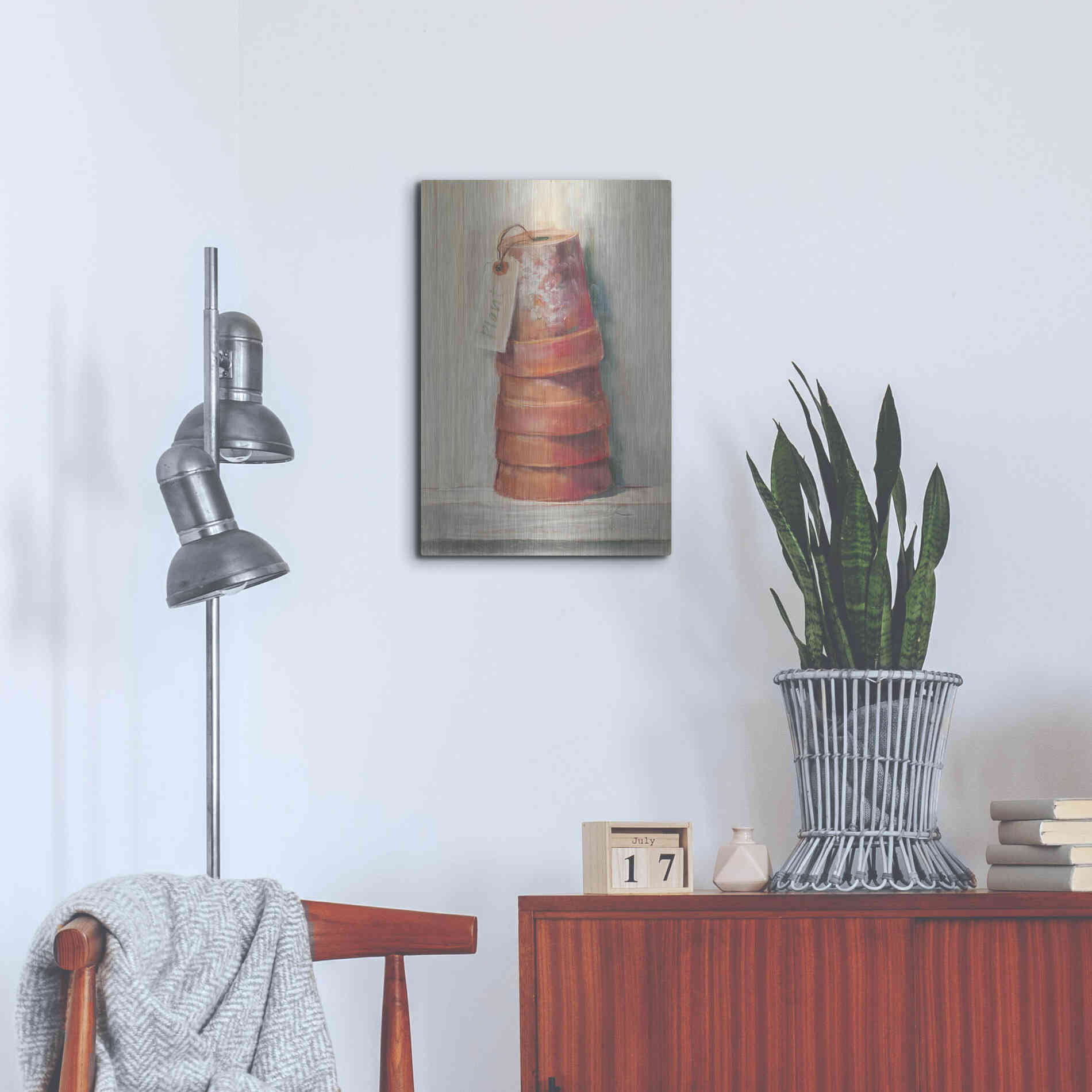 Luxe Metal Art 'Terracotta Pots' by Carol Rowan, Metal Wall Art,16x24