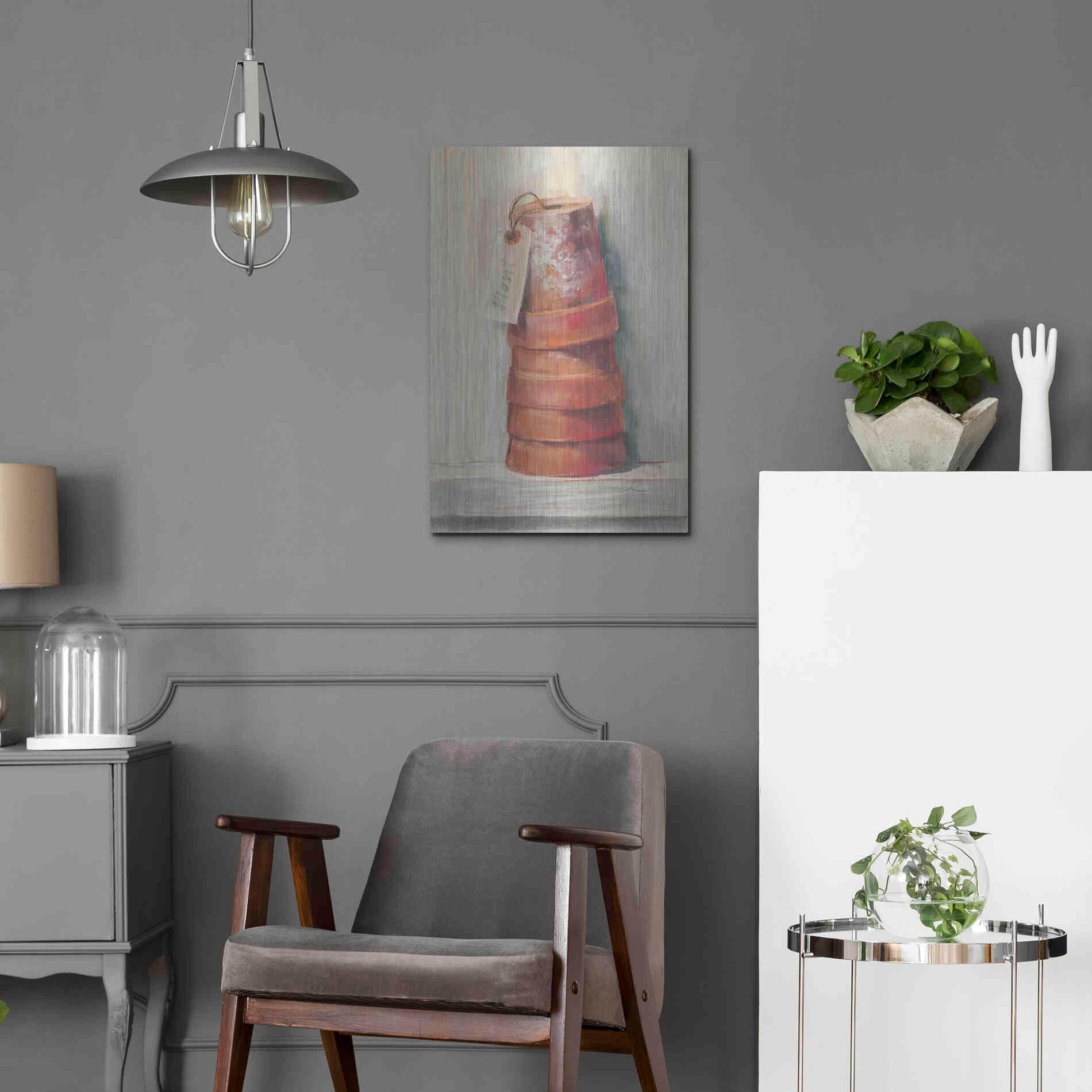 Luxe Metal Art 'Terracotta Pots' by Carol Rowan, Metal Wall Art,16x24