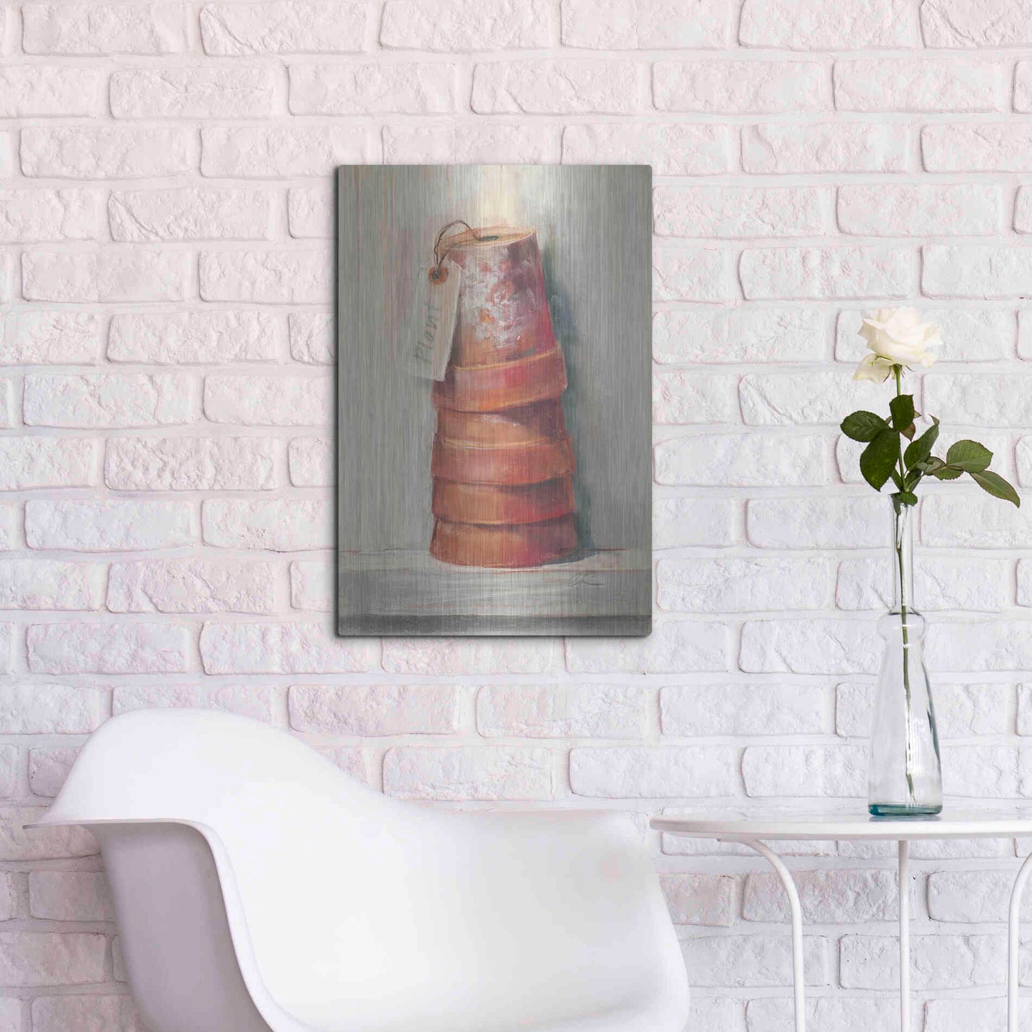 Luxe Metal Art 'Terracotta Pots' by Carol Rowan, Metal Wall Art,16x24