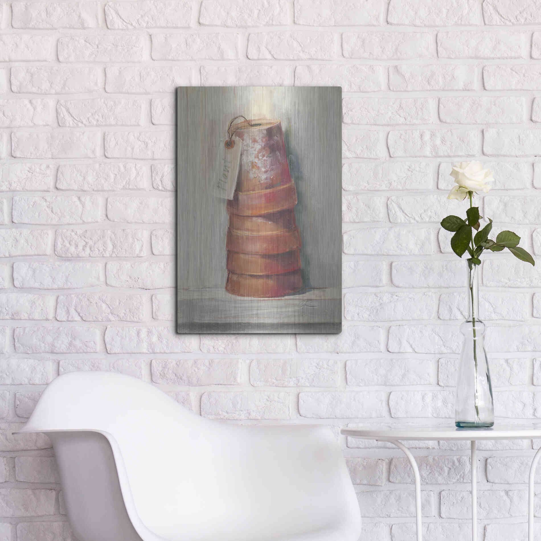 Luxe Metal Art 'Terracotta Pots' by Carol Rowan, Metal Wall Art,16x24