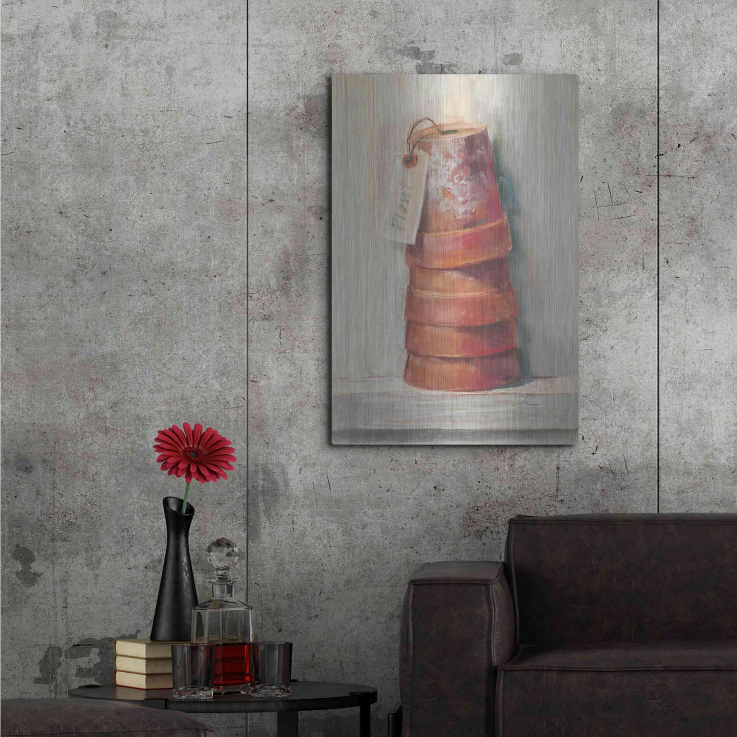 Luxe Metal Art 'Terracotta Pots' by Carol Rowan, Metal Wall Art,24x36