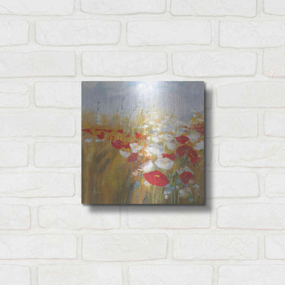Luxe Metal Art 'Poppies And Larkspur I' by Carol Rowan, Metal Wall Art,12x12