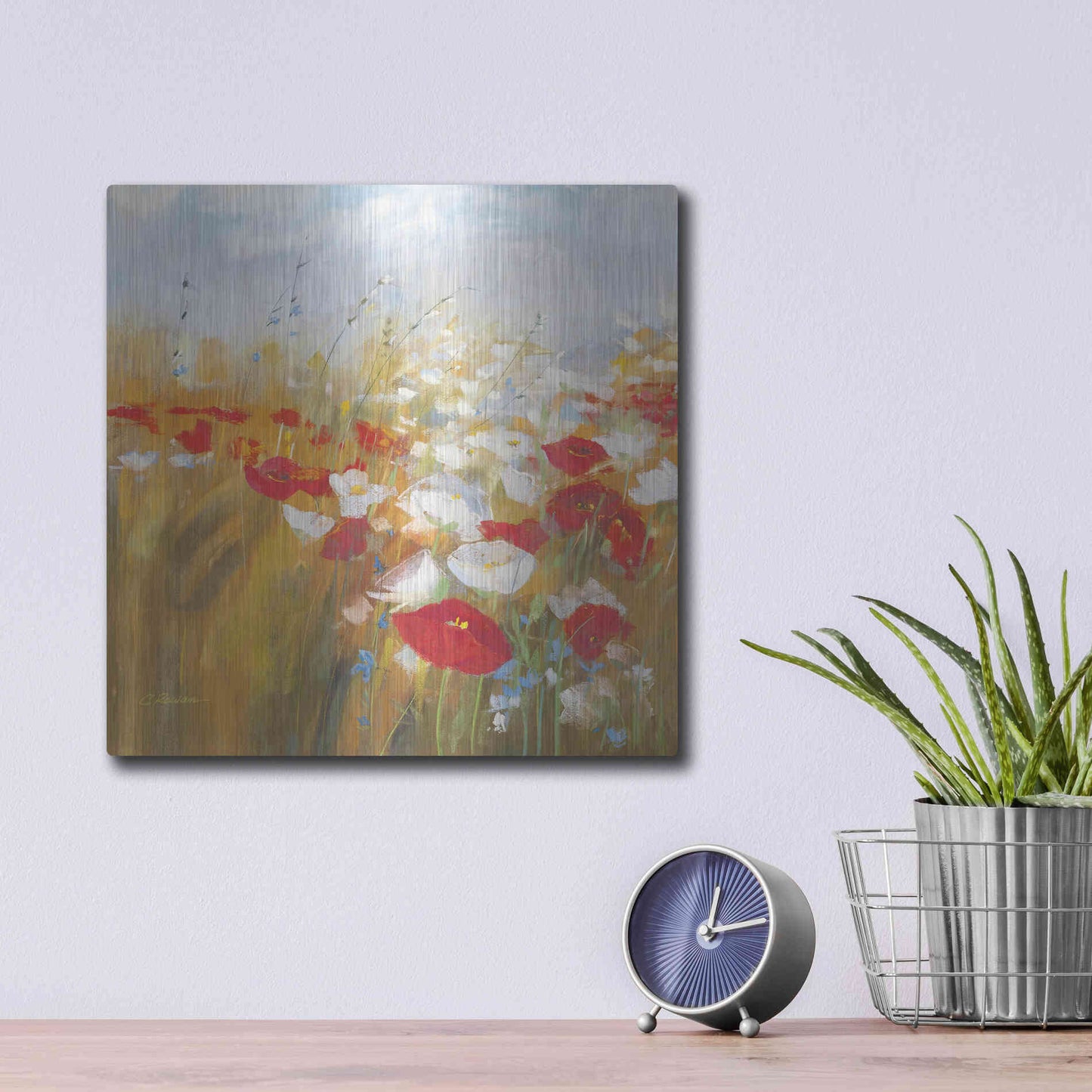 Luxe Metal Art 'Poppies And Larkspur I' by Carol Rowan, Metal Wall Art,12x12
