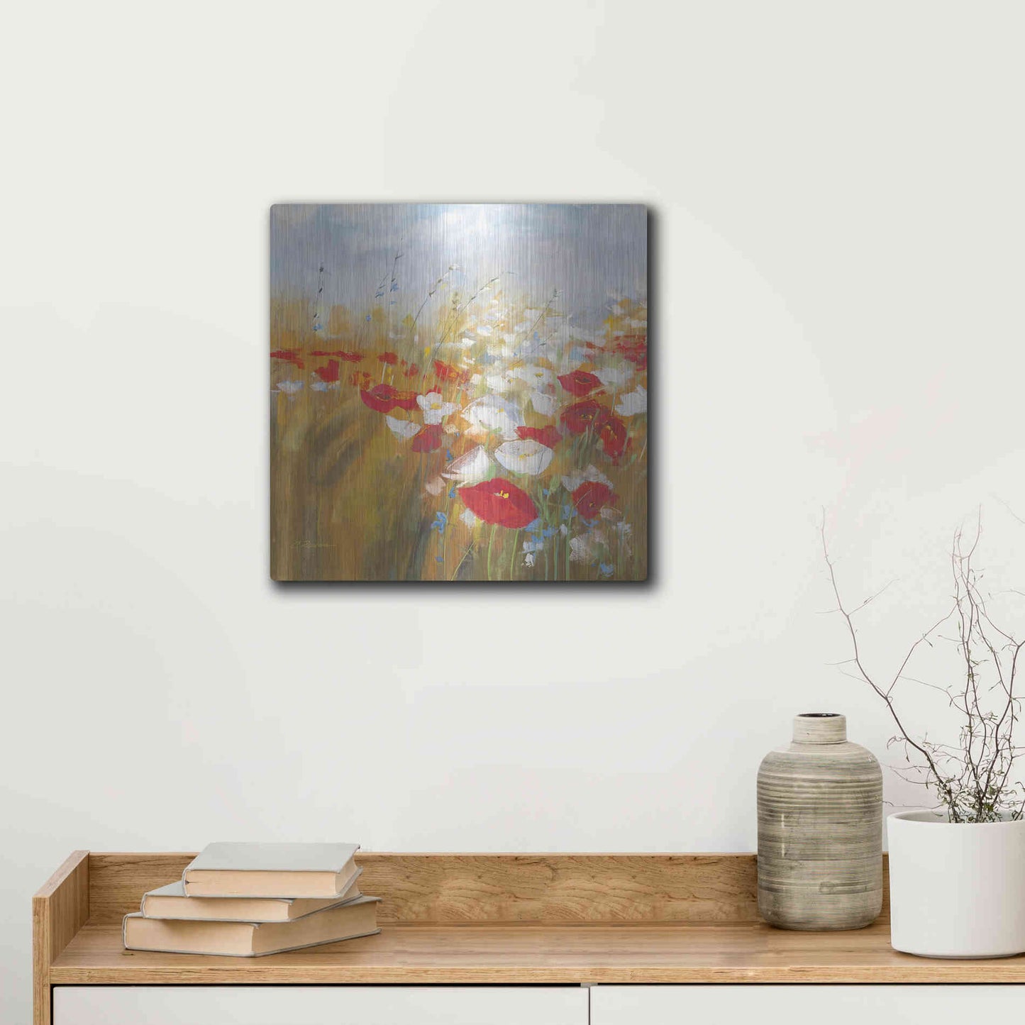 Luxe Metal Art 'Poppies And Larkspur I' by Carol Rowan, Metal Wall Art,12x12