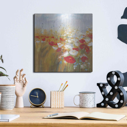 Luxe Metal Art 'Poppies And Larkspur I' by Carol Rowan, Metal Wall Art,12x12