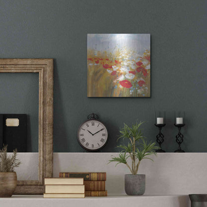 Luxe Metal Art 'Poppies And Larkspur I' by Carol Rowan, Metal Wall Art,12x12
