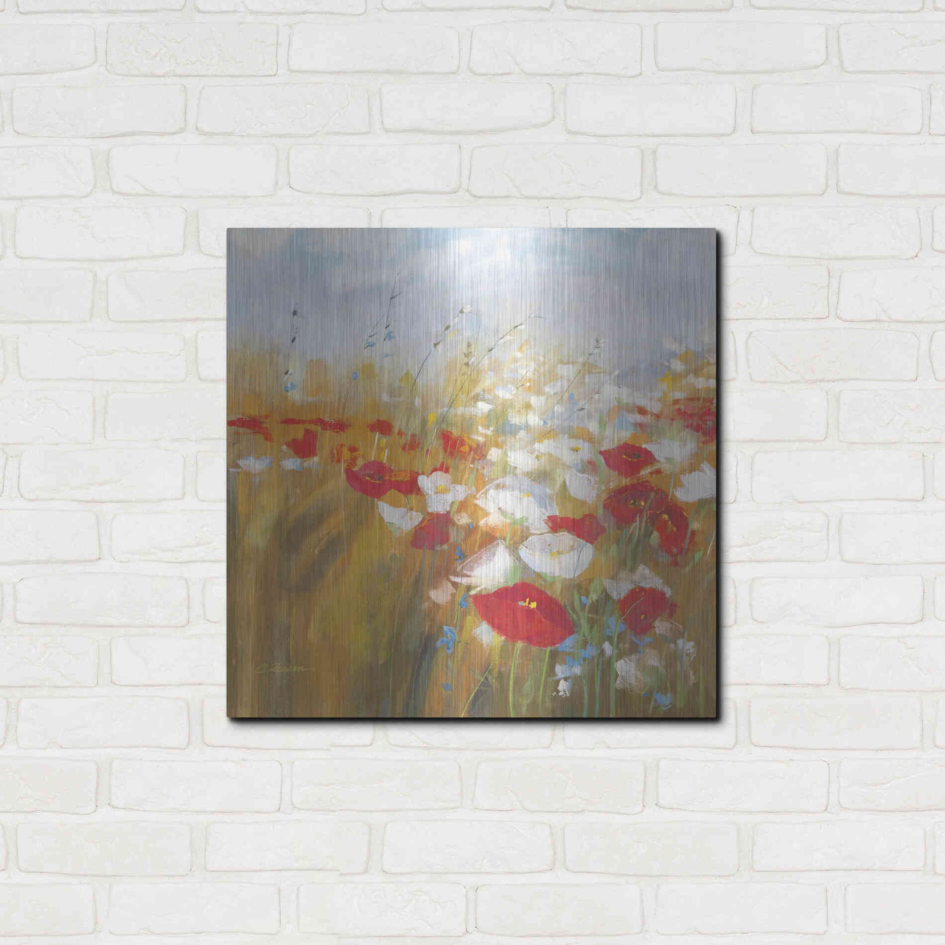 Luxe Metal Art 'Poppies And Larkspur I' by Carol Rowan, Metal Wall Art,24x24