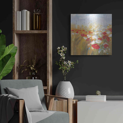 Luxe Metal Art 'Poppies And Larkspur I' by Carol Rowan, Metal Wall Art,24x24