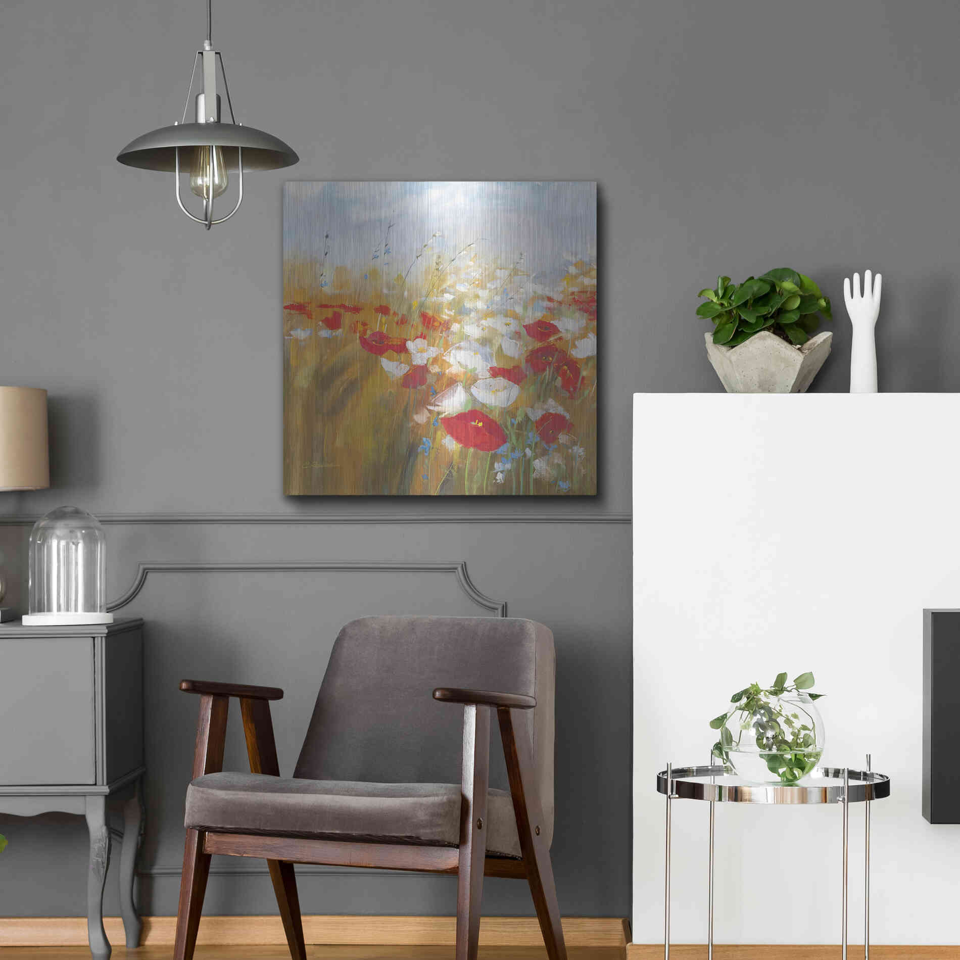Luxe Metal Art 'Poppies And Larkspur I' by Carol Rowan, Metal Wall Art,24x24