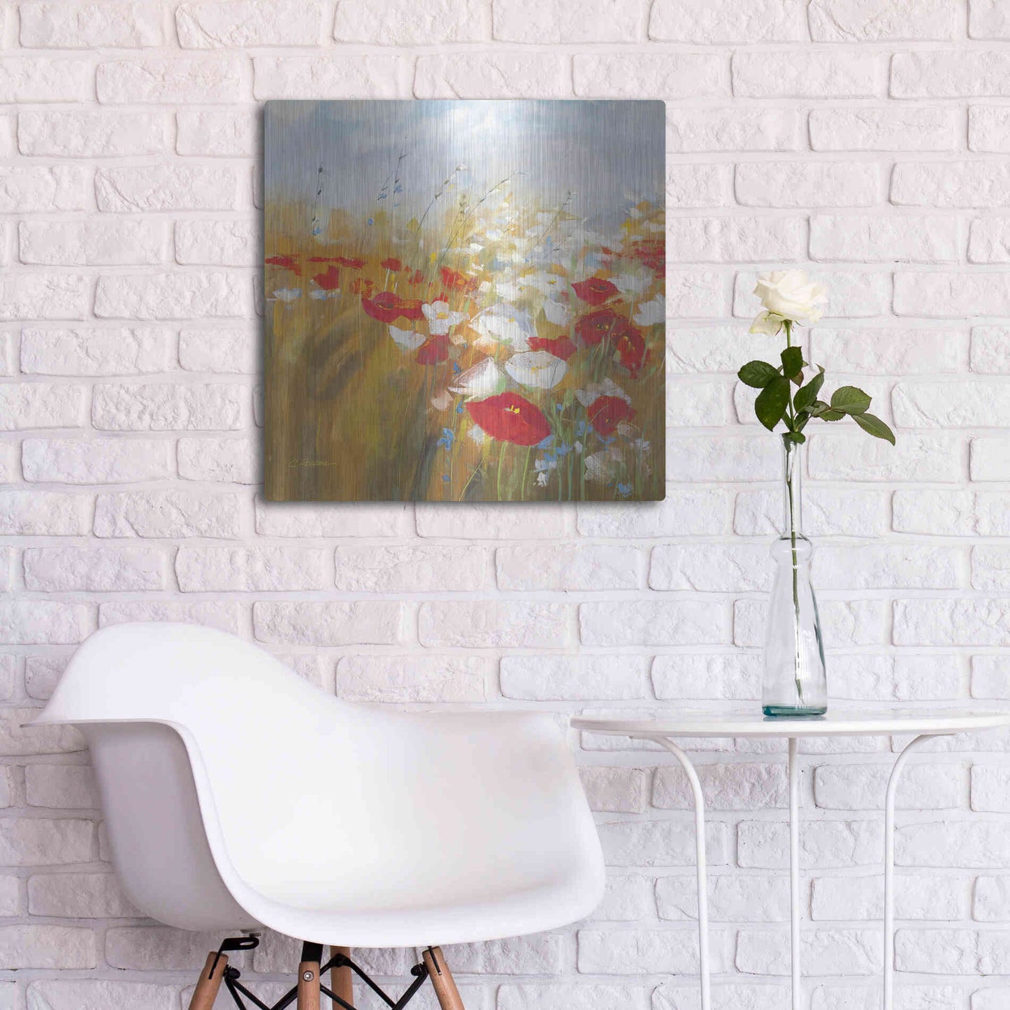 Luxe Metal Art 'Poppies And Larkspur I' by Carol Rowan, Metal Wall Art,24x24