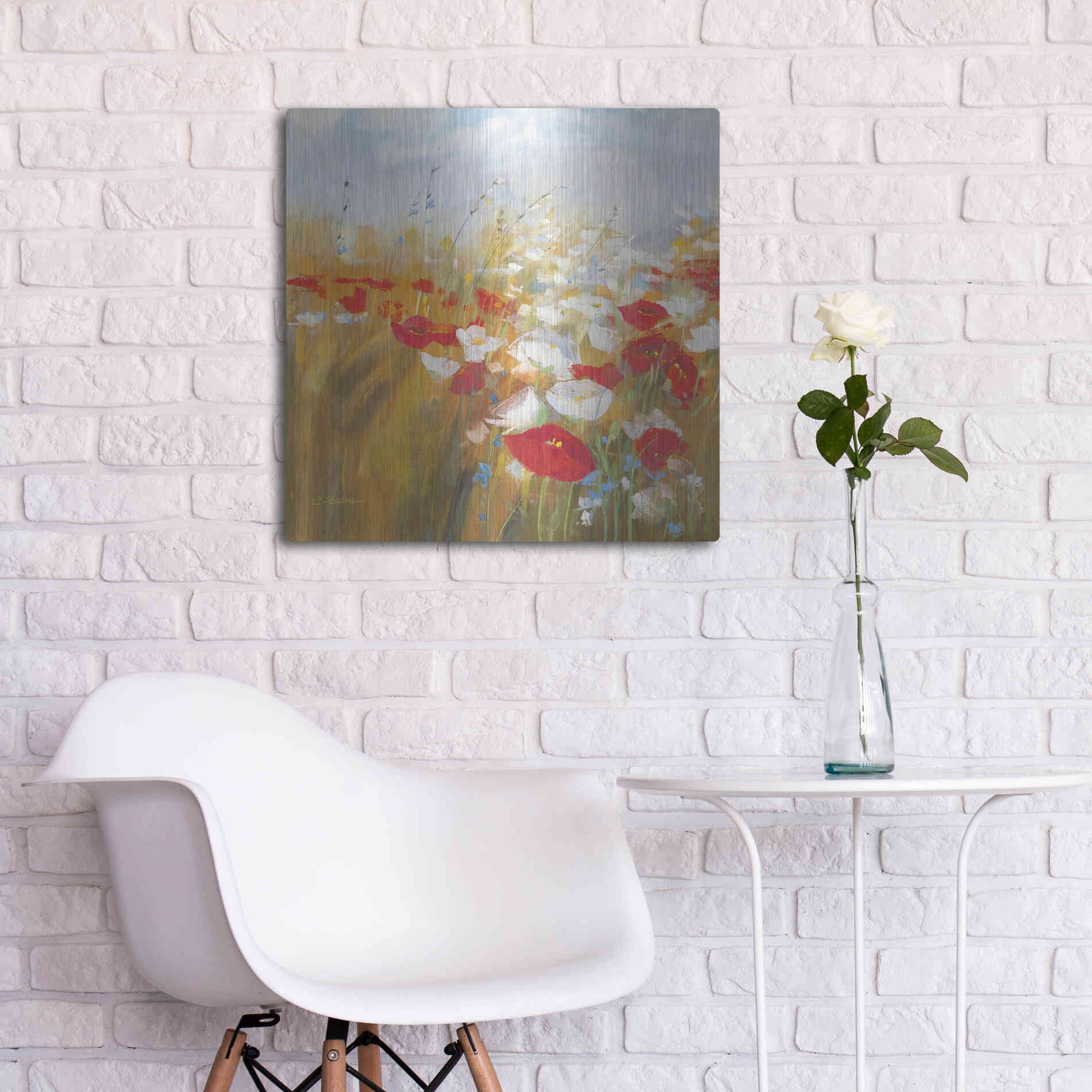Luxe Metal Art 'Poppies And Larkspur I' by Carol Rowan, Metal Wall Art,24x24
