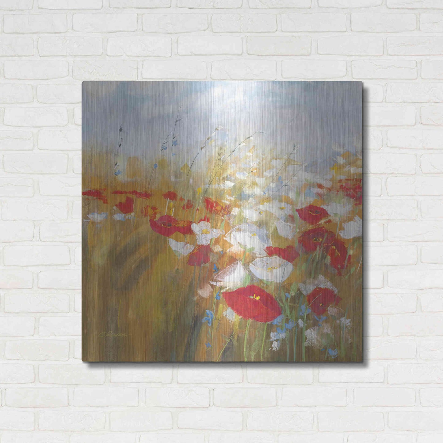 Luxe Metal Art 'Poppies And Larkspur I' by Carol Rowan, Metal Wall Art,36x36