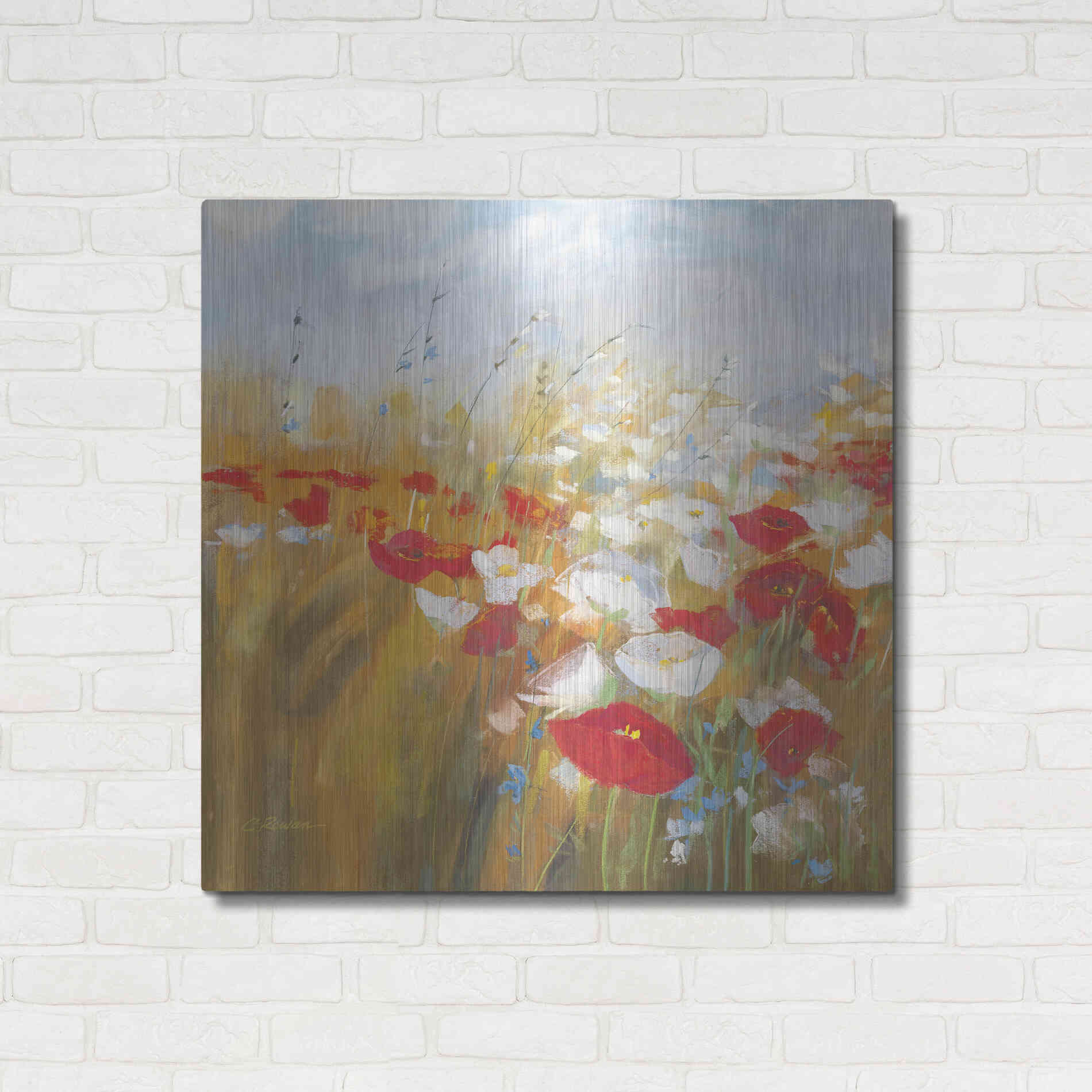 Luxe Metal Art 'Poppies And Larkspur I' by Carol Rowan, Metal Wall Art,36x36