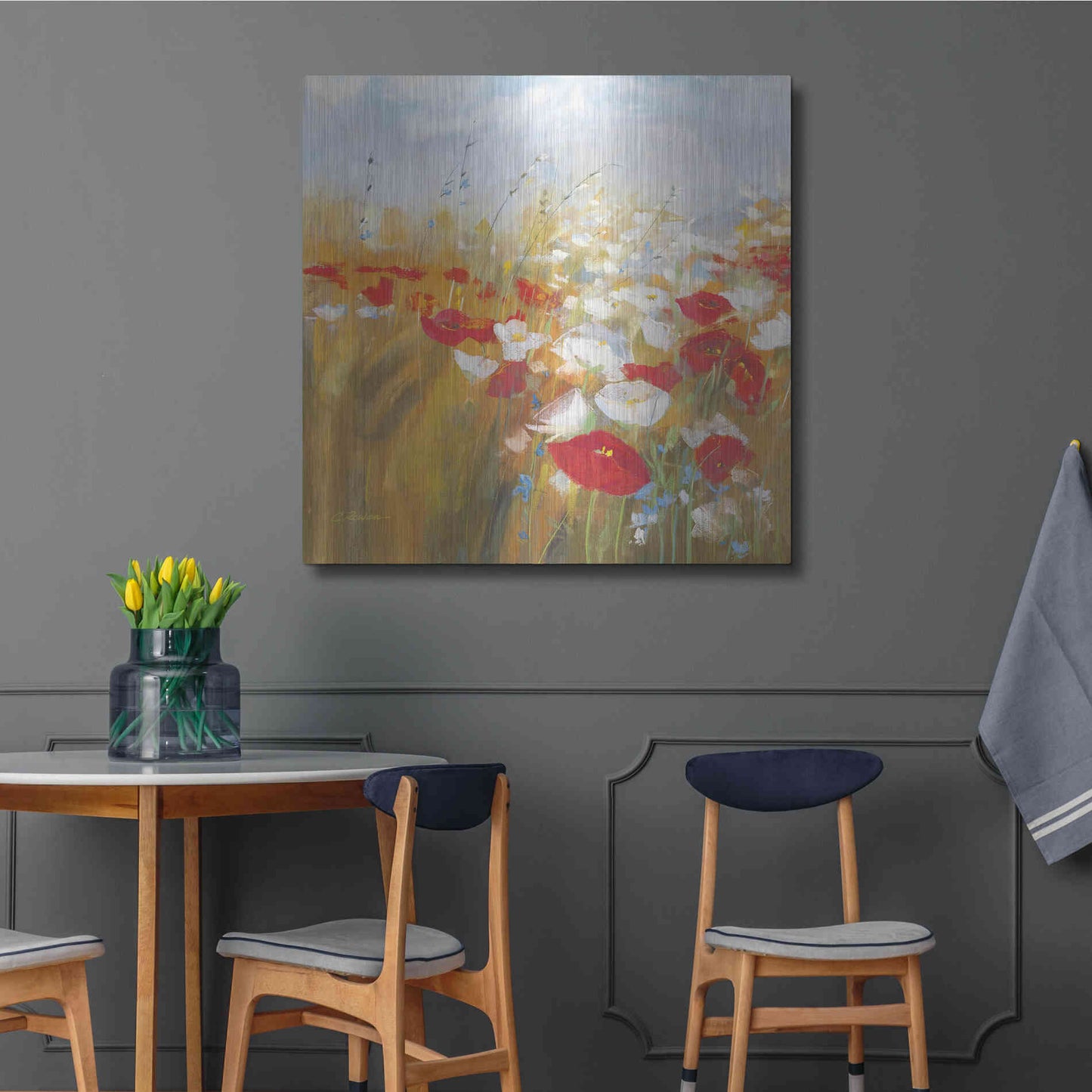 Luxe Metal Art 'Poppies And Larkspur I' by Carol Rowan, Metal Wall Art,36x36